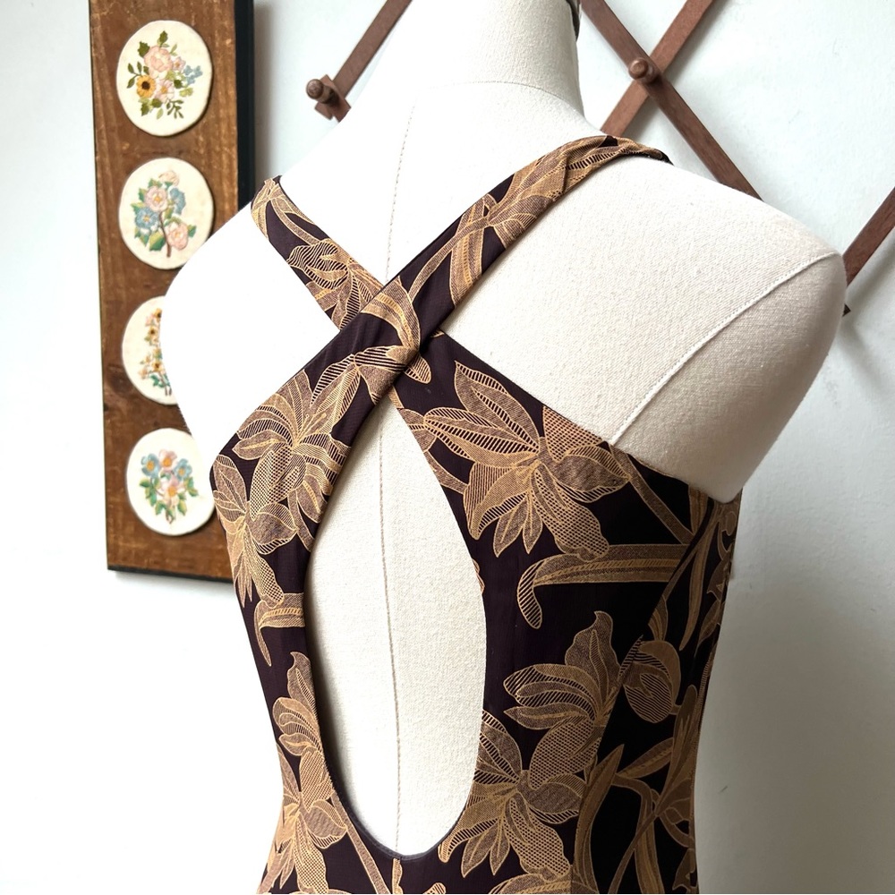 90s Vintage Tropical Floral Halter Maxi Dress - Picture 6 of 10